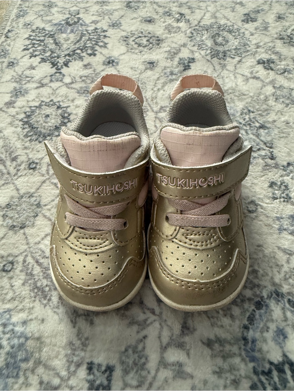 Tsukihoshi Girls' Metallic Gold and Pink Velcro Sneakers